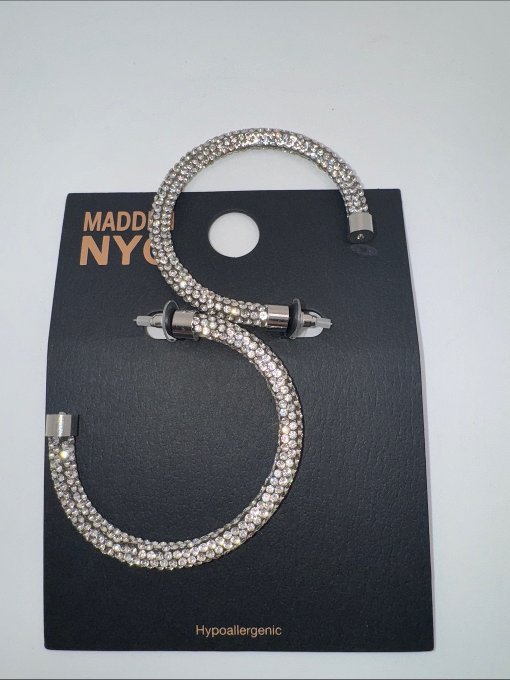 MADDEN NYC Rhodium Clear Crystal Pave Hoop Earrings